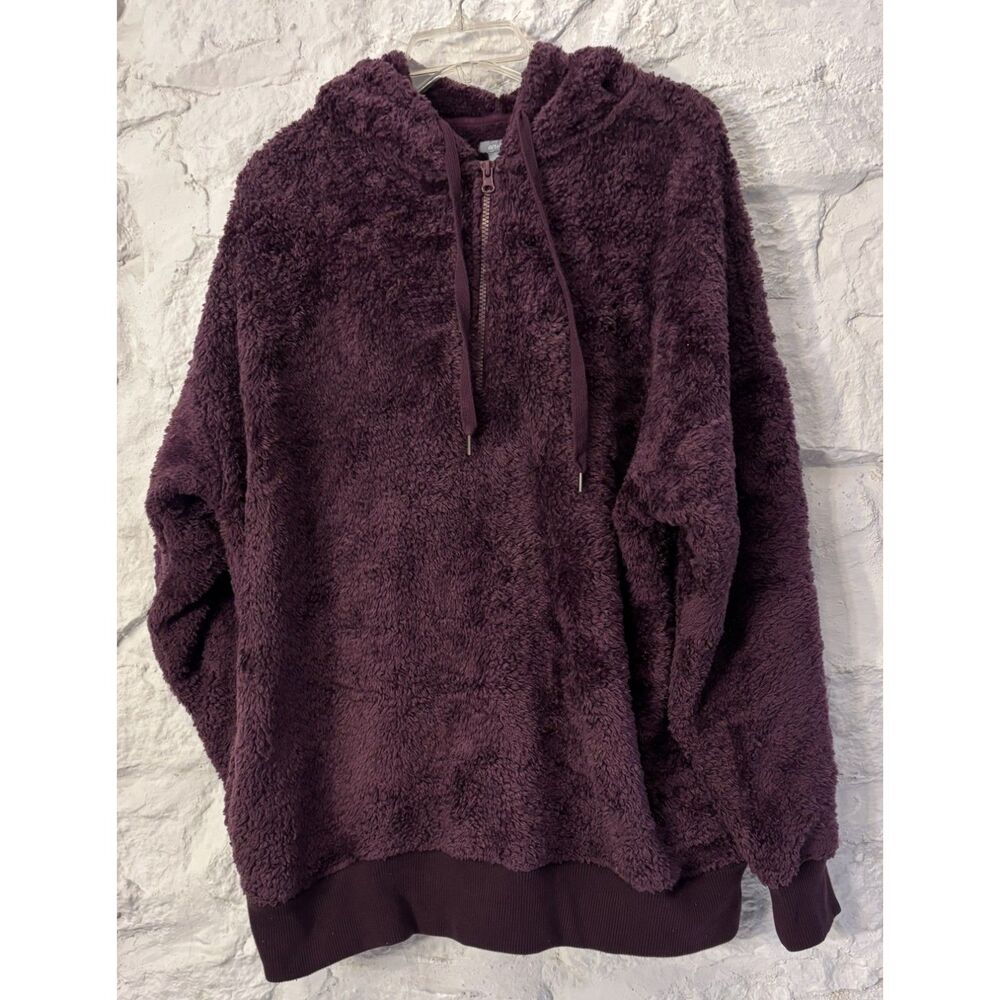 Aerie Sherpa Quarter Zip Hoodie XL Deep Plum Teddy Fleece Pullover Cozycore